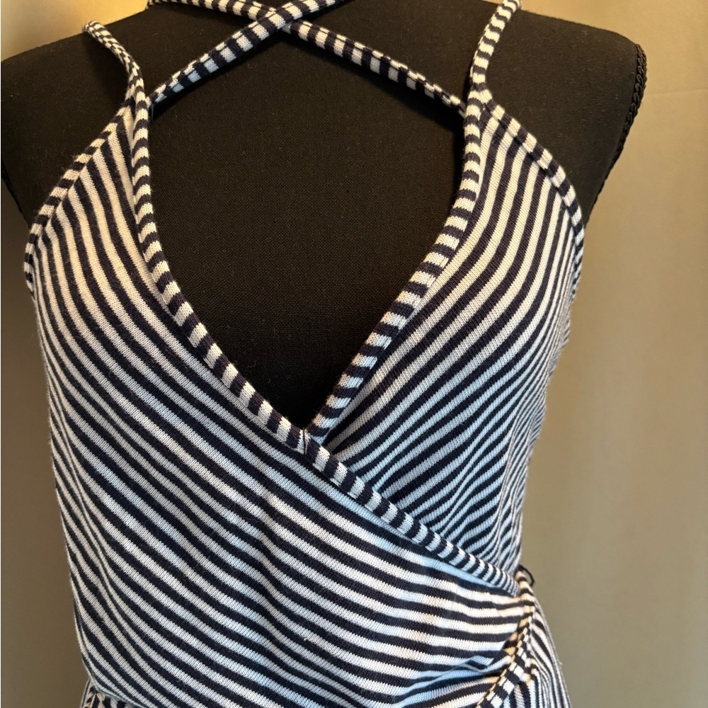 Blue and White Asymmetrical Halter Sundress - Picture 5 of 6